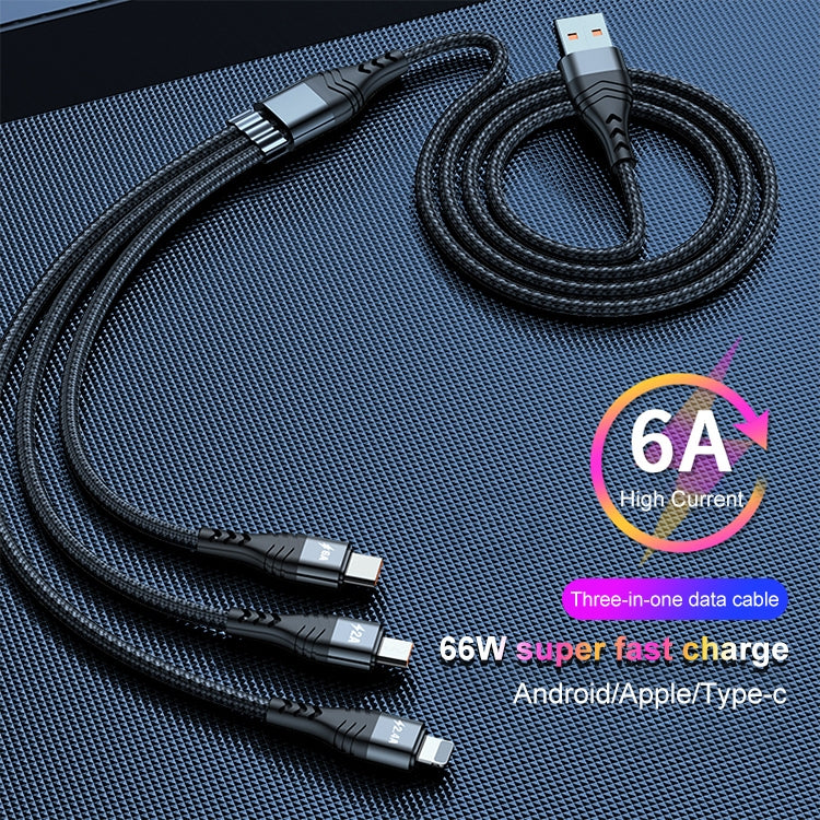 ADC-138 1.2m 66W 3 in 1 USB to 8 Pin + Micro USB + USB-C / Type-C Fast Charging Cable