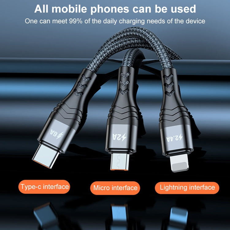 ADC-138 1.2m 66W 3 in 1 USB to 8 Pin + Micro USB + USB-C / Type-C Fast Charging Cable