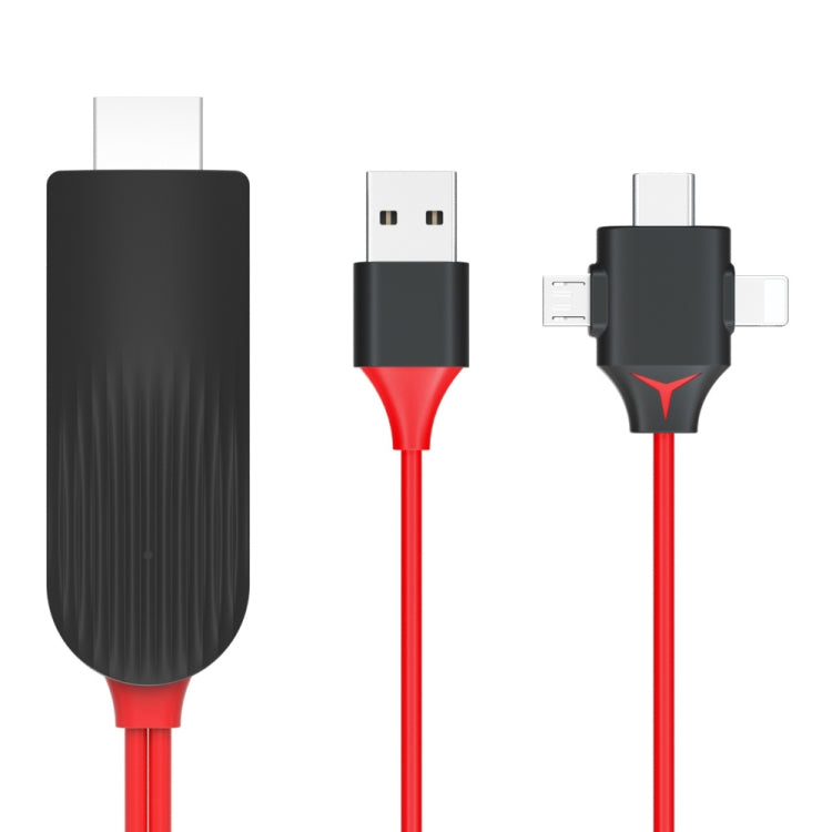 MiraScreen L7-8 3 in 1 8 Pin + Micro USB + USB-C / Type-C to HDMI Video Converter Cable, Cable Le...