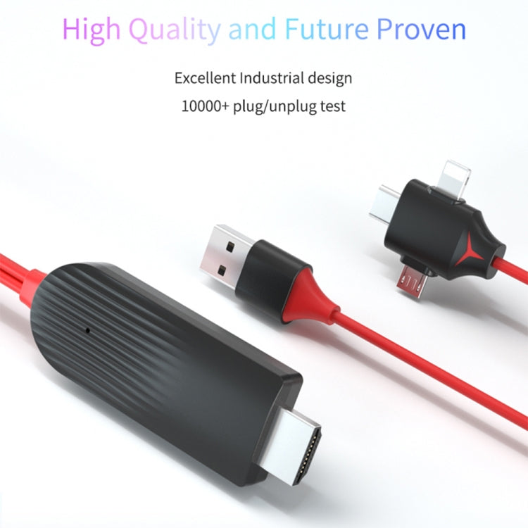 MiraScreen L7-8 3 in 1 8 Pin + Micro USB + USB-C / Type-C to HDMI Video Converter Cable, Cable Le...