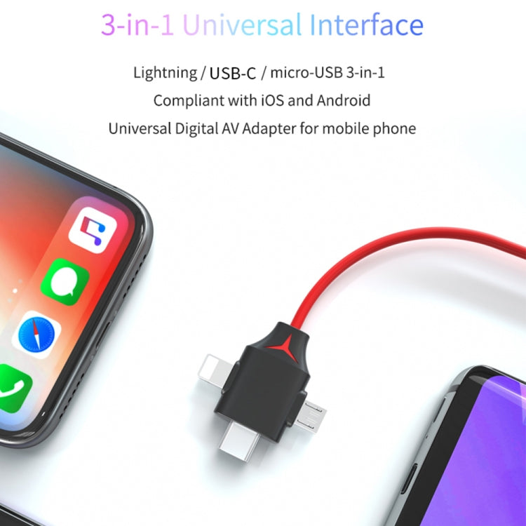 MiraScreen L7-8 3 in 1 8 Pin + Micro USB + USB-C / Type-C to HDMI Video Converter Cable, Cable Le...