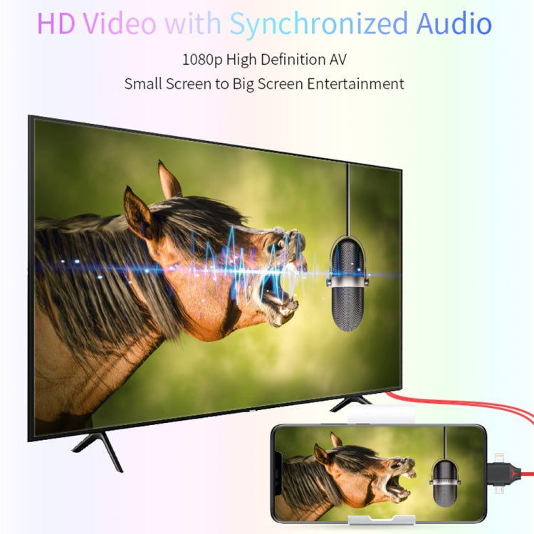 MiraScreen L7-8 3 in 1 8 Pin + Micro USB + USB-C / Type-C to HDMI Video Converter Cable, Cable Le...