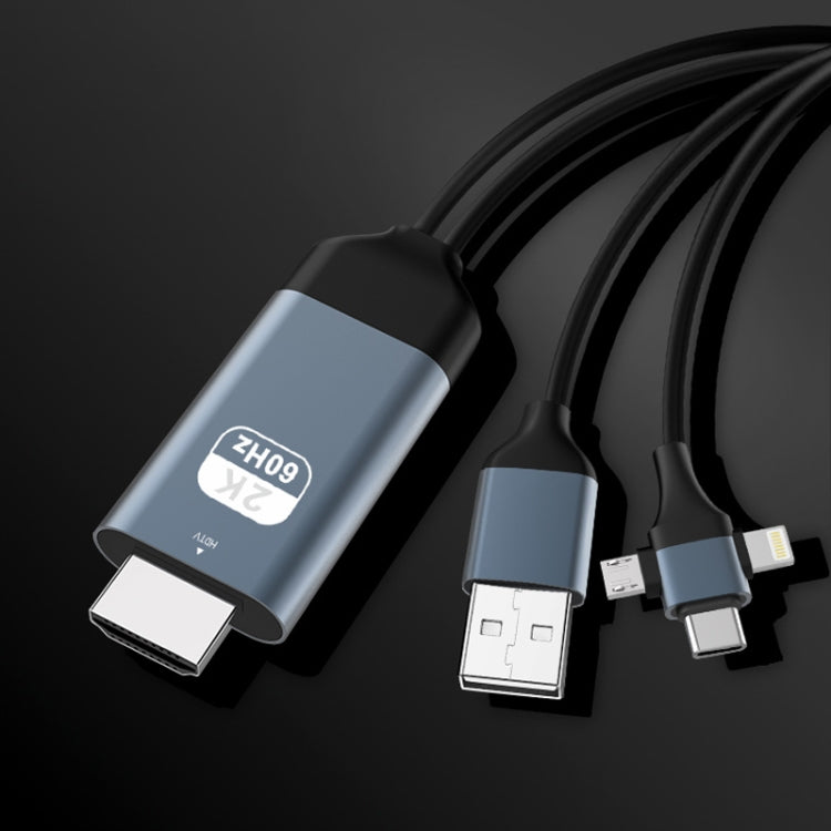 P8J Aluminum 3 in 1 8 Pin + Micro USB + USB-C / Type-C to HDTV Cable, Cable Length: 2m�����������...