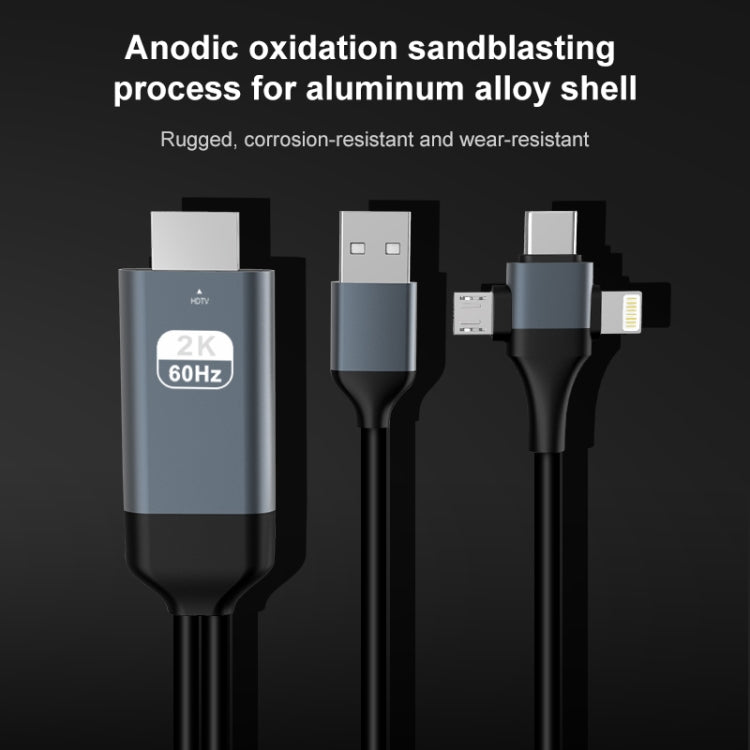 P8J Aluminum 3 in 1 8 Pin + Micro USB + USB-C / Type-C to HDTV Cable, Cable Length: 2m�����������...