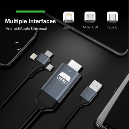 P8J Aluminum 3 in 1 8 Pin + Micro USB + USB-C / Type-C to HDTV Cable, Cable Length: 2m�����������...