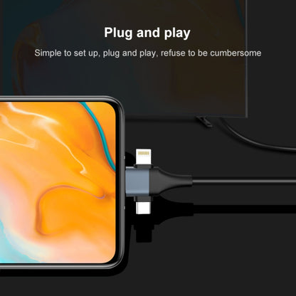 P8J Aluminum 3 in 1 8 Pin + Micro USB + USB-C / Type-C to HDTV Cable, Cable Length: 2m�����������...