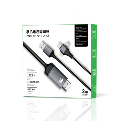 P8J Aluminum 3 in 1 8 Pin + Micro USB + USB-C / Type-C to HDTV Cable, Cable Length: 2m�����������...
