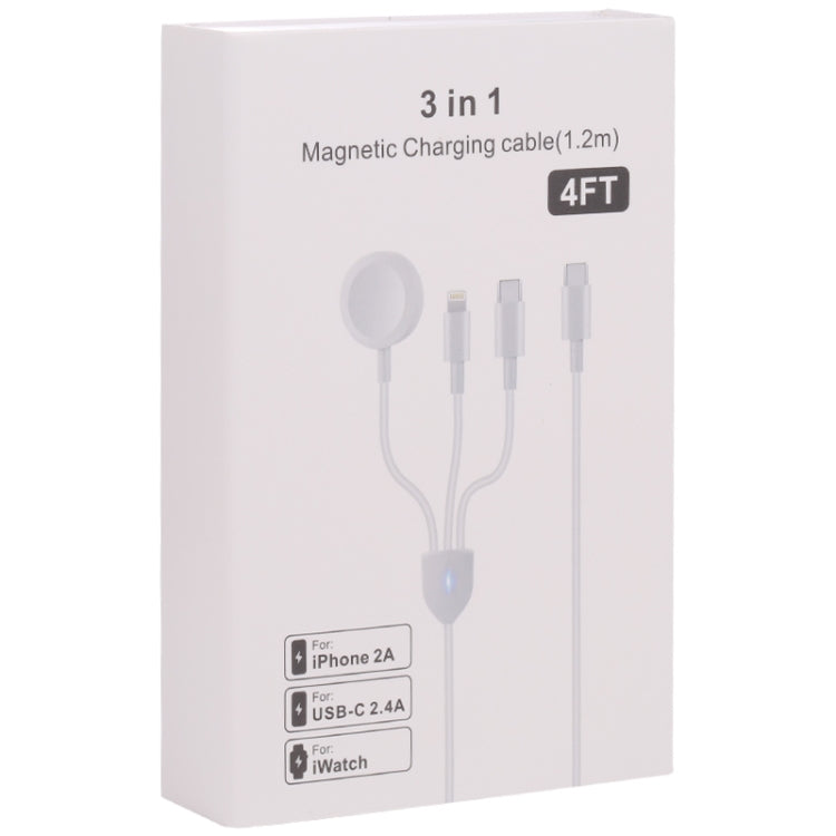 3 in 1 USB-C / Type-C to 8 Pin + USB-C / Type-C + Magnetic Watch Wireless Charger Data Cable, Cab...