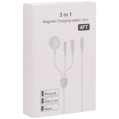 3 in 1 USB-C / Type-C to 8 Pin + USB-C / Type-C + Magnetic Watch Wireless Charger Data Cable, Cab...