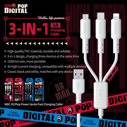WEKOME WDC-02 3A 3 in 1 PVC Data Cable