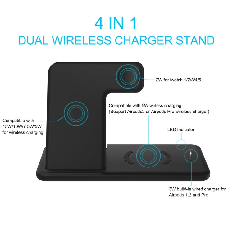 Q20 4 In 1 Wireless Charger Charging Holder Stand Station with Adapter For iPhone / Apple Watch /...