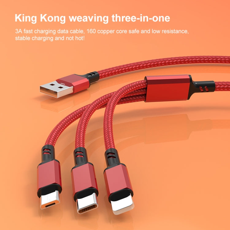 Orange Plug 3A 3 in 1 USB to Type-C / 8 Pin / Micro USB Fast Charging Cable, Cable Length: 1.2m��...