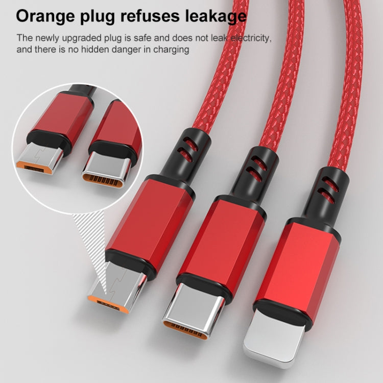 Orange Plug 3A 3 in 1 USB to Type-C / 8 Pin / Micro USB Fast Charging Cable, Cable Length: 1.2m��...