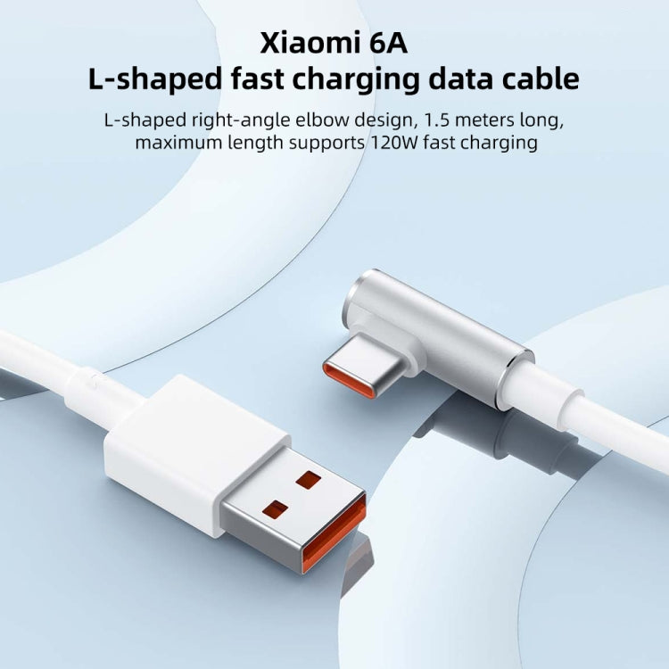 Original Xiaomi 6A USB to USB-C / Type-C 90 Degree Elbow Fast Charging Data Cable, Length: 1.5m��...