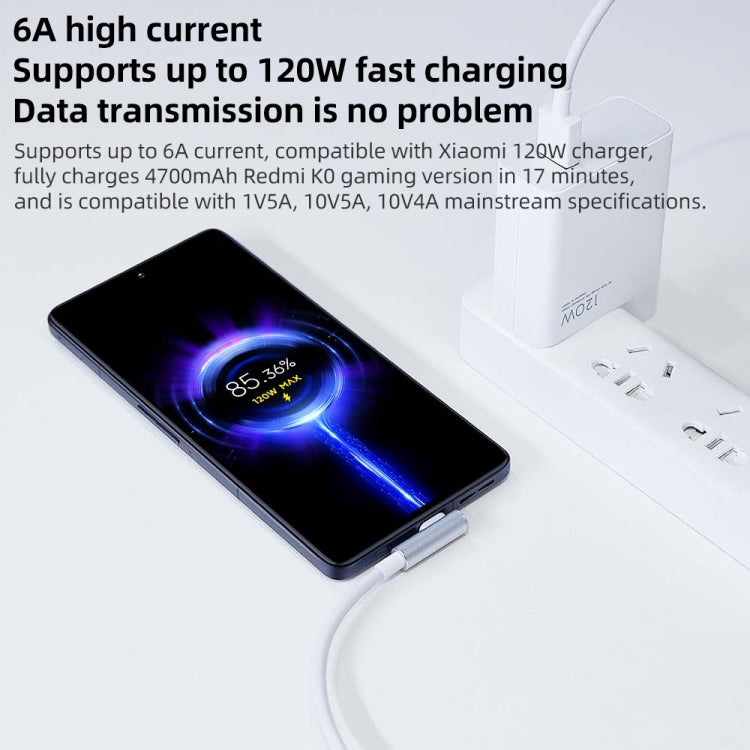 Original Xiaomi 6A USB to USB-C / Type-C 90 Degree Elbow Fast Charging Data Cable, Length: 1.5m��...