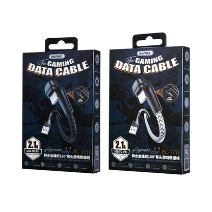 REMAX RC-177i Heymanba II 2.1A USB to 8 Pin 180 Degrees Elbow Zinc Alloy Braided Gaming Data Cabl...