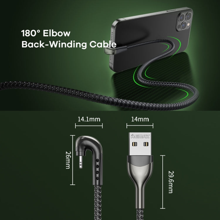 REMAX RC-177i Heymanba II 2.1A USB to 8 Pin 180 Degrees Elbow Zinc Alloy Braided Gaming Data Cabl...