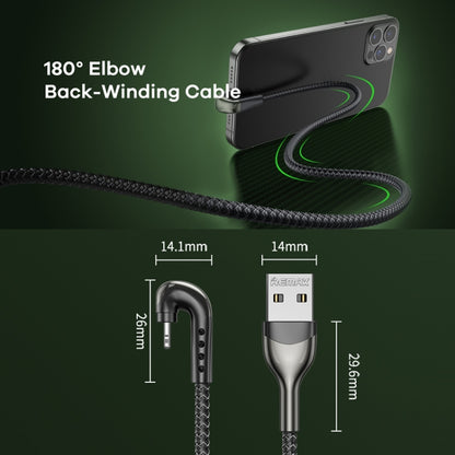REMAX RC-177i Heymanba II 2.1A USB to 8 Pin 180 Degrees Elbow Zinc Alloy Braided Gaming Data Cabl...