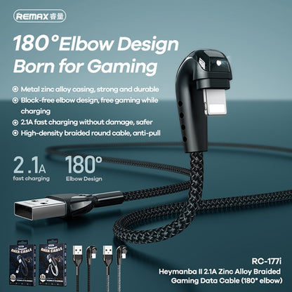 REMAX RC-177i Heymanba II 2.1A USB to 8 Pin 180 Degrees Elbow Zinc Alloy Braided Gaming Data Cabl...