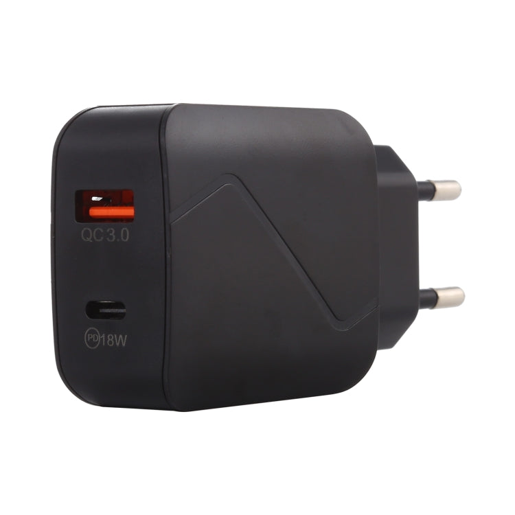 LZ-819A+C QC3.0 USB + PD 18W USB-C / Type-C Interfaces Travel Charger with Indicator Light, EU Pl...