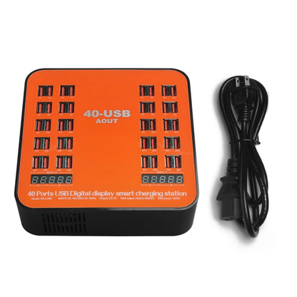 WLX-840 200W 40 Ports USB Digital Display Smart Charging Station AC100-240V, US Plug (Black+Orang...