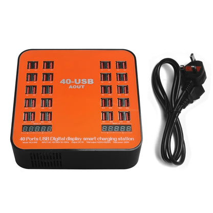 WLX-840 200W 40 Ports USB Digital Display Smart Charging Station AC100-240V, UK Plug (Black+Orang...