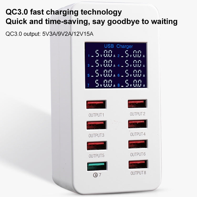 A8 50W 8 Ports USB + QC3.0 Smart Charging Station with Digital Display AC100-240V, US Plug�������...