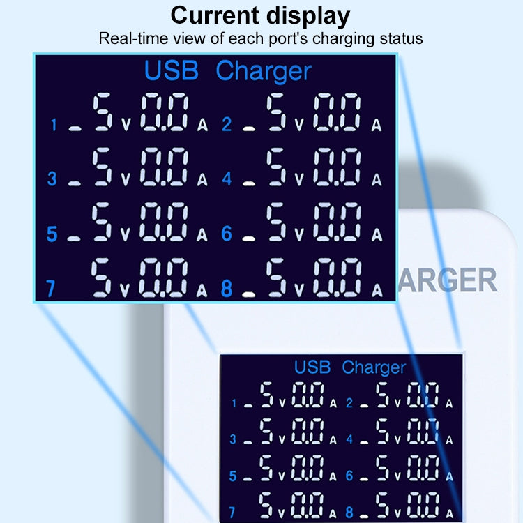 A8 50W 8 Ports USB + QC3.0 Smart Charging Station with Digital Display AC100-240V, US Plug�������...