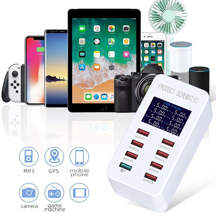 A8 50W 8 Ports USB + QC3.0 Smart Charging Station with Digital Display AC100-240V, US Plug�������...