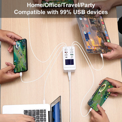 A8T 60W 8 Ports USB + QC3.0 + PD Type-C Smart Charging Station with Digital Display AC100-240V, U...