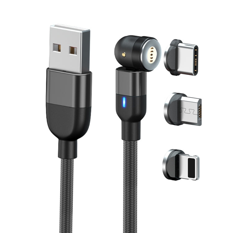 1m 3A Output 3 in 1 USB to 8 Pin + USB-C / Type-C + Micro USB 540 Degree Rotating Magnetic Data S...