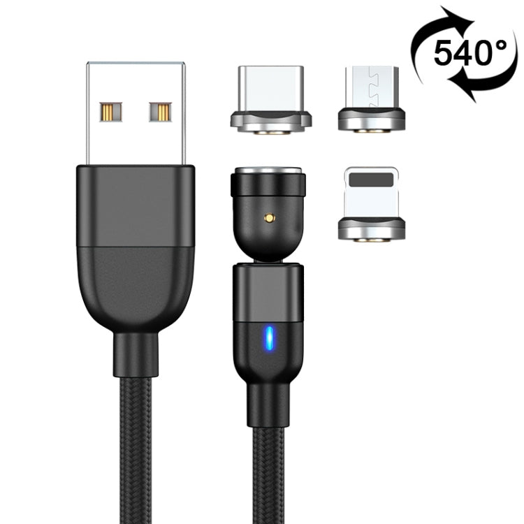 2m 3A Output 3 in 1 USB to 8 Pin + USB-C / Type-C + Micro USB 540 Degree Rotating Magnetic Data S...