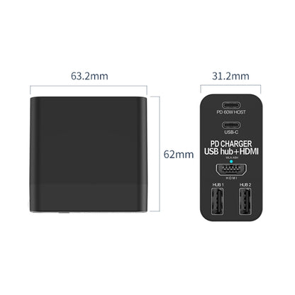 X8H 60W Type-C + USB + HDMI HUB PD Charger, US Plug, X8H