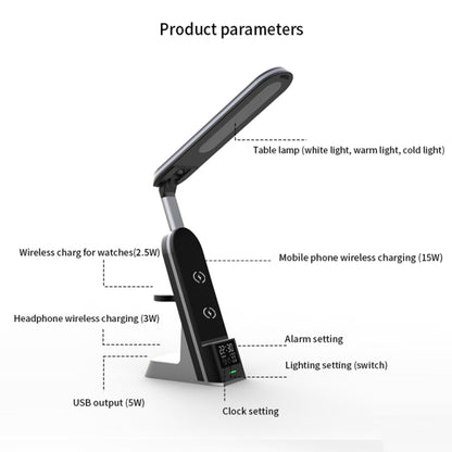 H33 7 in 1 15W Multi-function Desk Lamp Wireless Charger for Mobile Phones / Apple Watches / AirP...