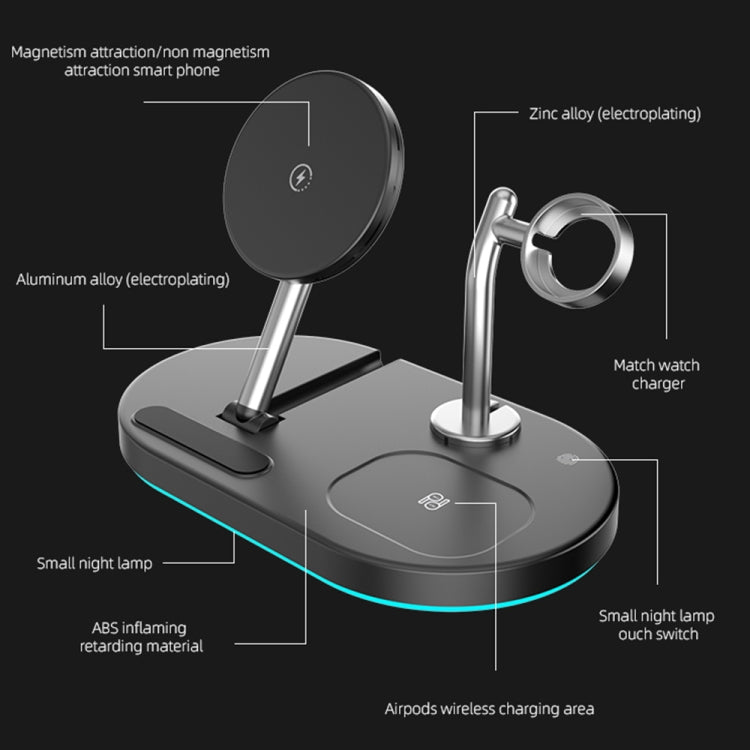 S20 4 in 1 15W Multifunctional Magnetic Wireless Charger with Night Light & Holder for Mobile Pho...