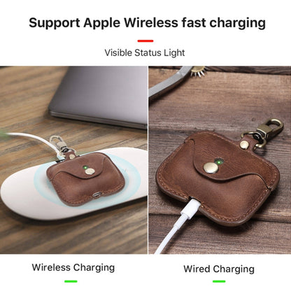 CF1108 For AirPods Pro Crazy Horse Texture Earphone Protective Leather Case with Hook������������...