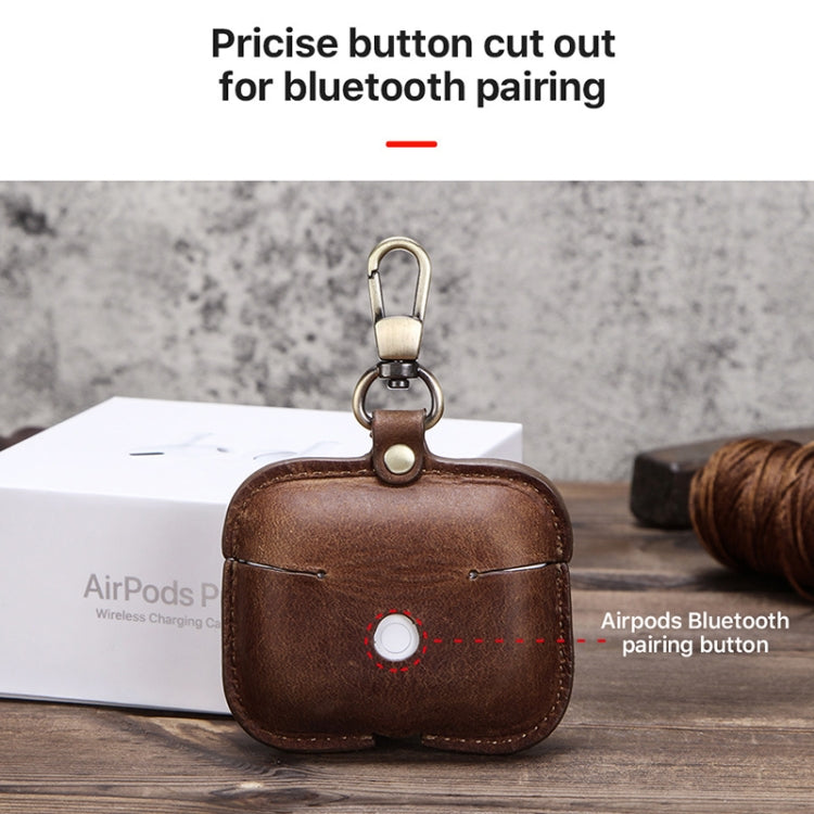 CF1108 For AirPods Pro Crazy Horse Texture Earphone Protective Leather Case with Hook������������...