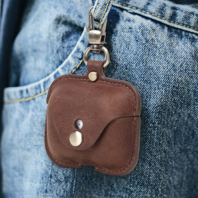 CF1108 For AirPods Pro Crazy Horse Texture Earphone Protective Leather Case with Hook������������...