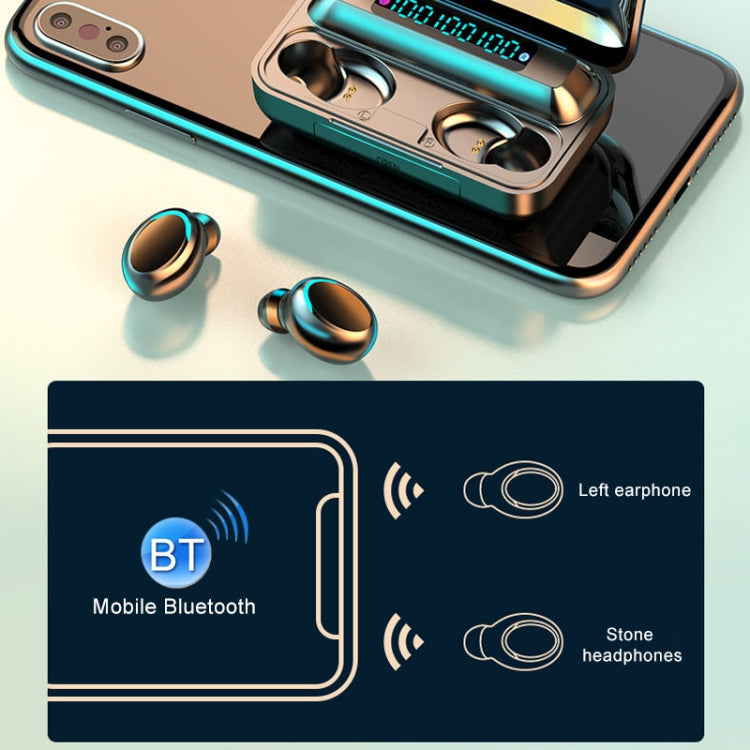 F9-5C Three-screen Digital Display Noise Reduction Bluetooth Earphone, F9-5C without Strap Black�...
