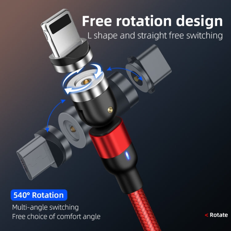 2m 2A Output 3 in 1 USB to 8 Pin + USB-C / Type-C + Micro USB Nylon Braided Rotate Magnetic Charg...