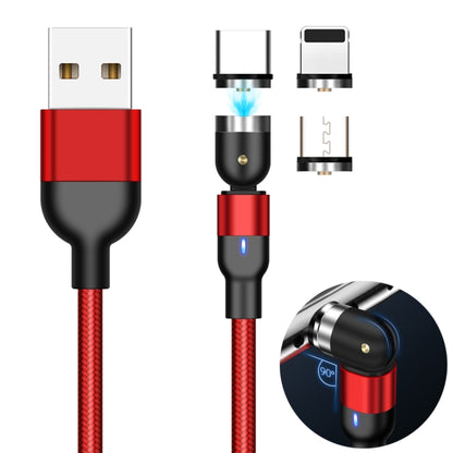 2m 2A Output 3 in 1 USB to 8 Pin + USB-C / Type-C + Micro USB Nylon Braided Rotate Magnetic Charg...