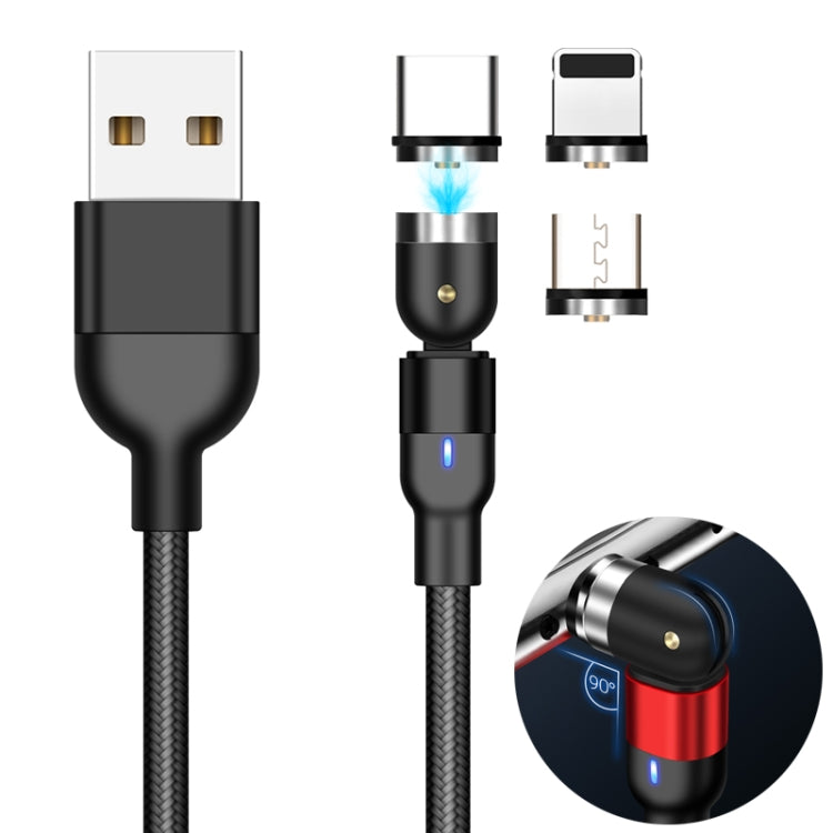 1m 2A Output 3 in 1 USB to 8 Pin + USB-C / Type-C + Micro USB Nylon Braided Rotate Magnetic Charg...