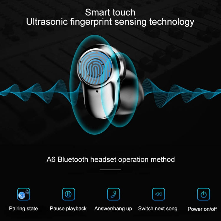 A6 TWS Bluetooth 5.0 Touch Wireless Bluetooth Earphone with Charging Box & LED Smart Digital Disp...