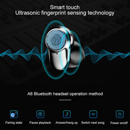 A6 TWS Bluetooth 5.0 Touch Wireless Bluetooth Earphone with Charging Box & LED Smart Digital Disp...