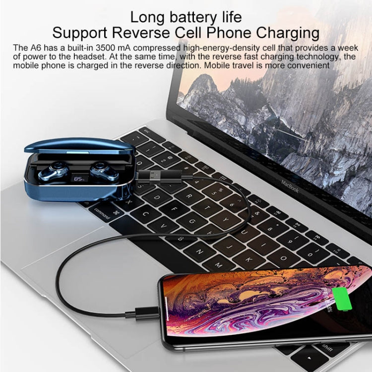 A6 TWS Bluetooth 5.0 Touch Wireless Bluetooth Earphone with Charging Box & LED Smart Digital Disp...