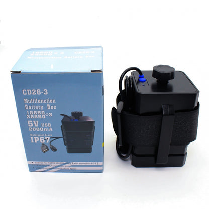 3 Sections 18650/26650 IPX7 Waterproof Battery Box with 12v Round Head & 5v USB Connector Output ...