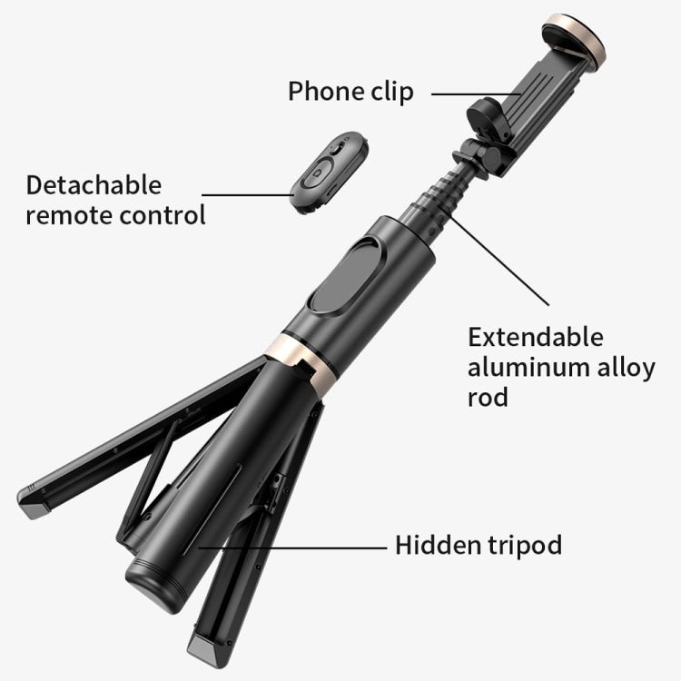 Q12 Hidden Design Reinforced Bluetooth Remote Control Tripod Selfie Stick, Q12 (Black), Q12s (Pin...