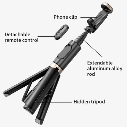 Q12 Hidden Design Reinforced Bluetooth Remote Control Tripod Selfie Stick, Q12 (Black), Q12s (Pin...