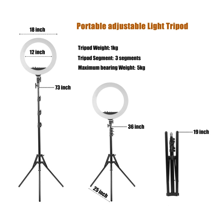 MANTOO RL-18 II 100-240V 55W 18 inch Two-color Dimmable Ring Fill Light with Tripod, 18 inch