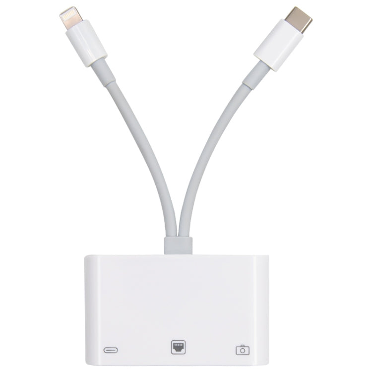 NK-107 Pro 3 in 1 USB-C / Type-C + 8 Pin Male to USB + RJ45 + 8 Pin Charging Female Interface Ada...